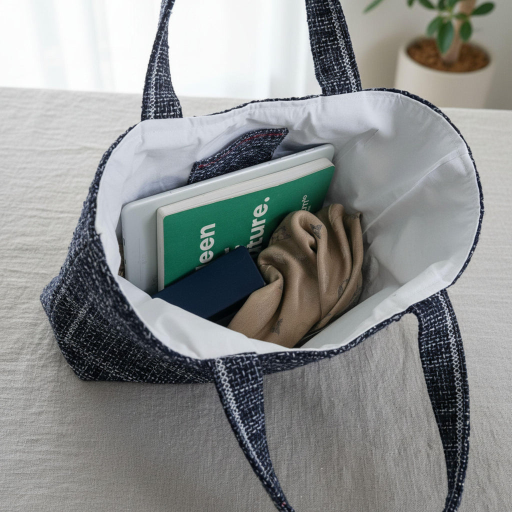 25 % Sale - Heritage Tote – Navy Tweed & Leinen