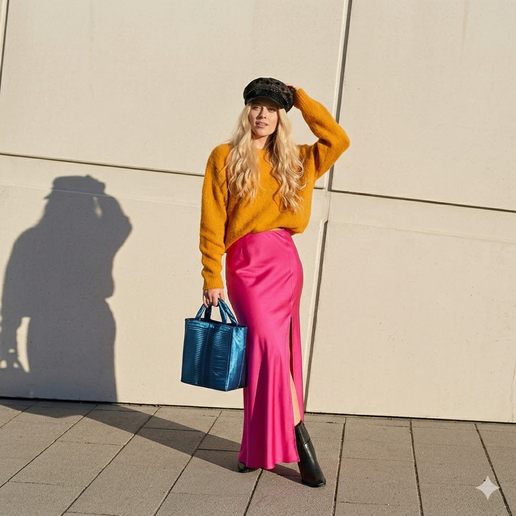 Frau trägt nachhaltige Designer Tasche aus Wien mit handgearbeiteter Rippenstruktur in Türkis – Heritage Atelier Unikat