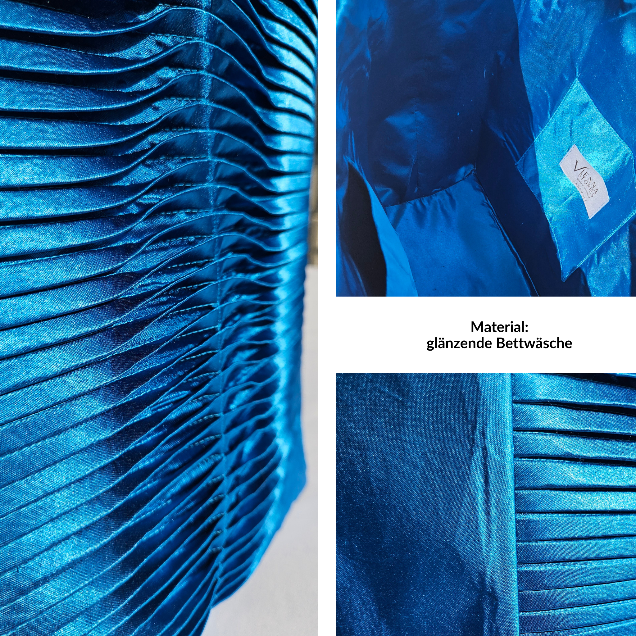 Designer Tasche mit strukturierter Front und glatten Seitenflächen – handgefertigt aus upgecyceltem Stoff, Detailaufnahme der handgelegten Rippenstruktur einer nachhaltigen Designer Tasche – aufwendige Handarbeit