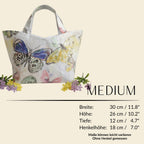 Maße einer Designer Tasche Medium – Heritage Modell aus Wien mit ca. Abmessungen und Henkelhöhe
