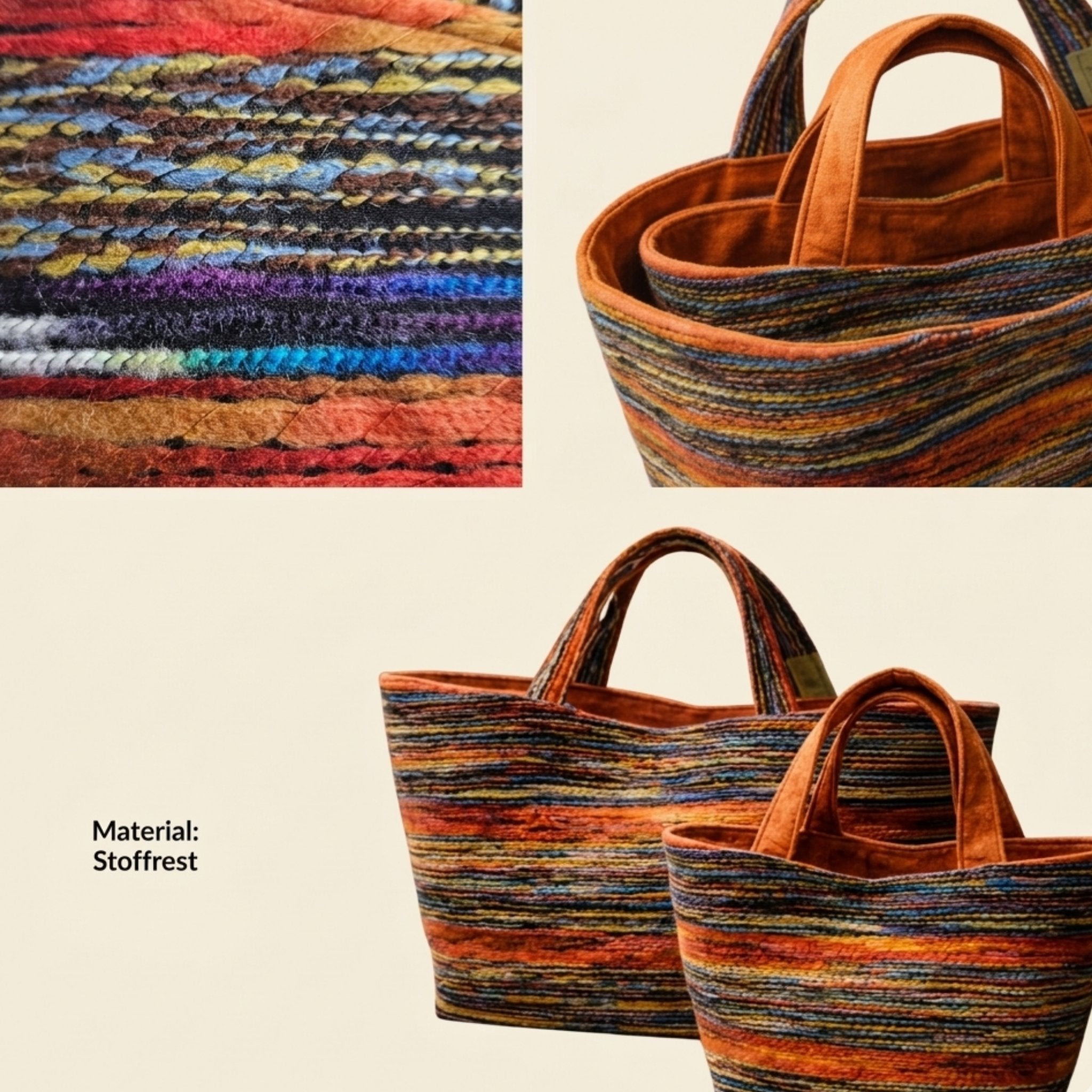 Set aus handgemachten Wolltaschen aus Wien – Vienna Loom Tote in verschiedenen Größen und Farben

