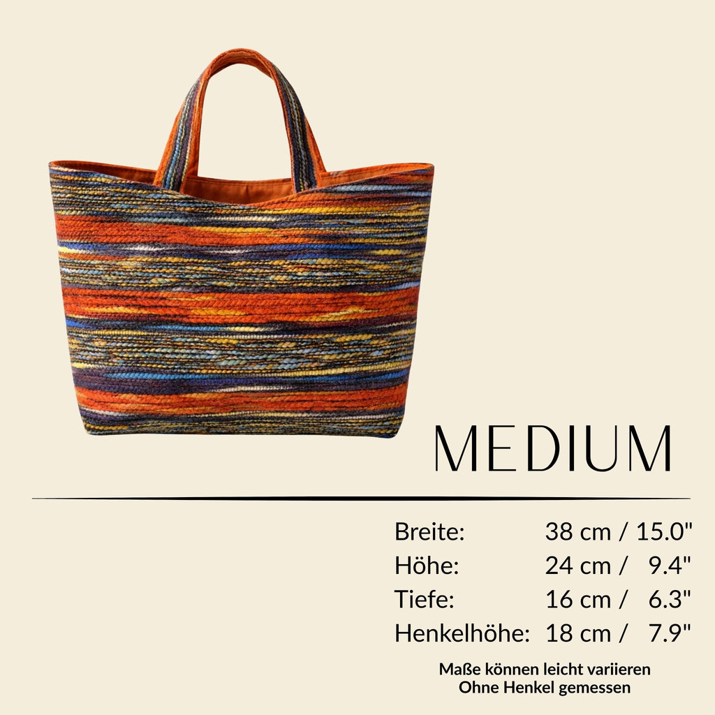 Handgemachte Wolltasche Medium aus Wien mit Maßangaben – Vienna Loom Tote aus gewebtem Wollstoff

