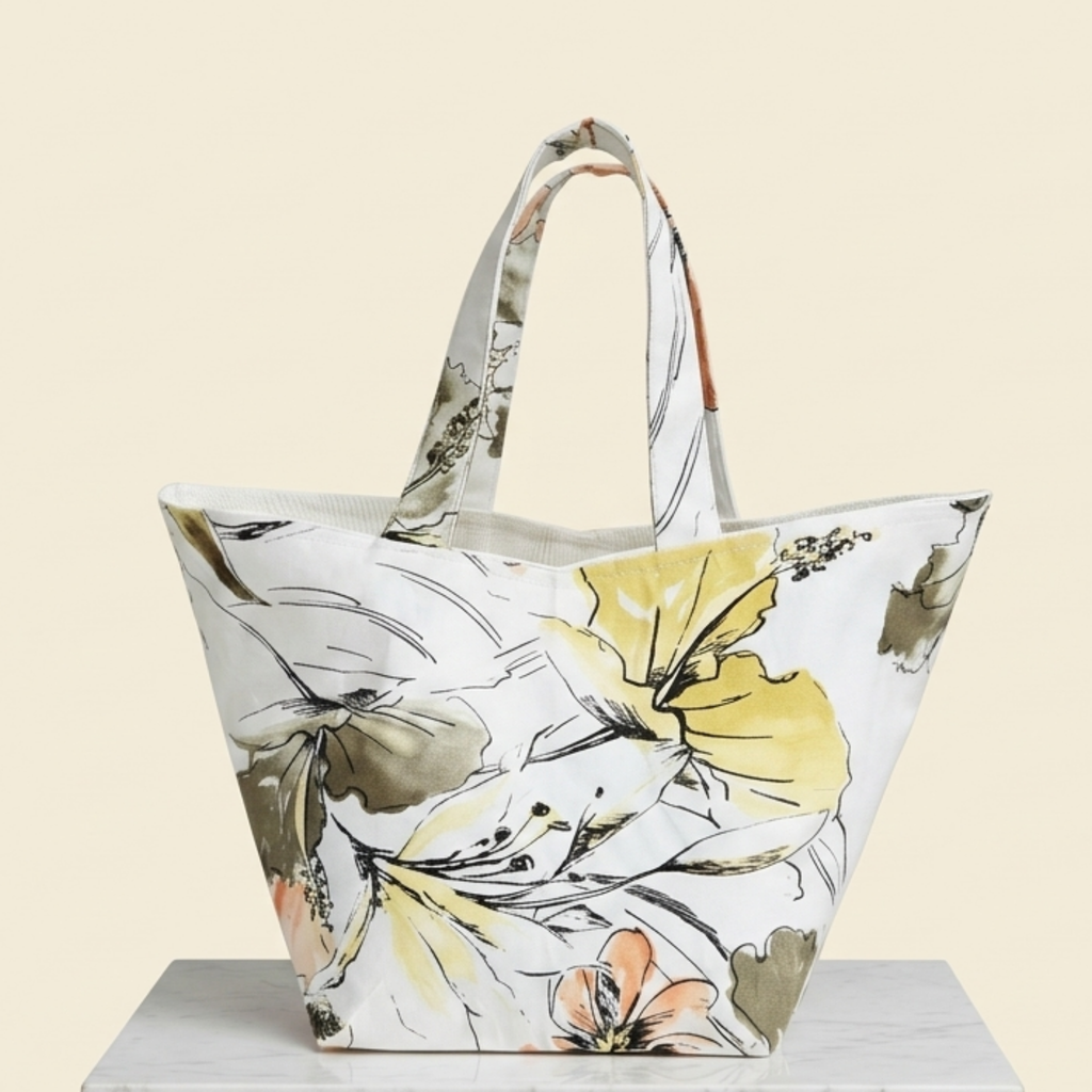 Handgemachte Stofftasche aus Wien mit floralem Muster in Gelb und Naturtönen – Heritage Petit Line Tote

