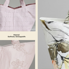Detail eines floralen Baumwollstoffs mit gelben Blüten – nachhaltige Upcycling Tasche aus Wien
Detailansicht der rosafarbenen Stofftasche mit feiner Struktur und Innenverarbeitung – handgemacht in Wien


