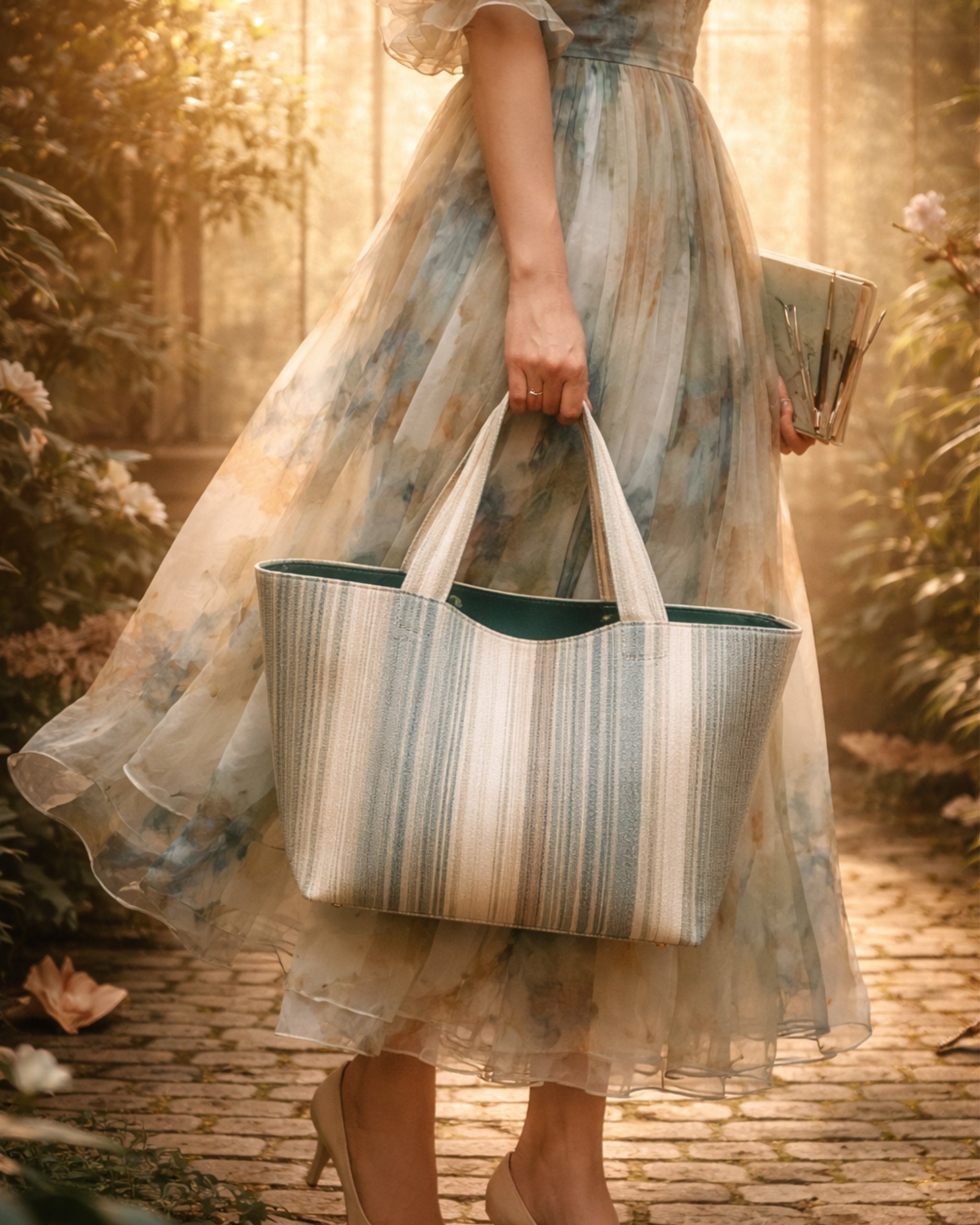 Heritage Tote blau grün Streifen