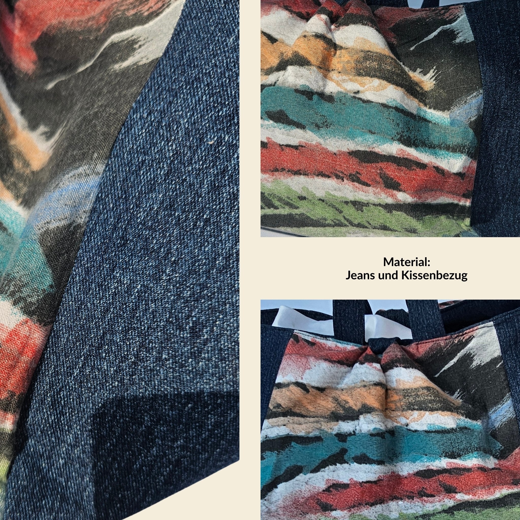 Detail der Henkel und gerafften Front – charakteristisches Infinity Design der Tasche

